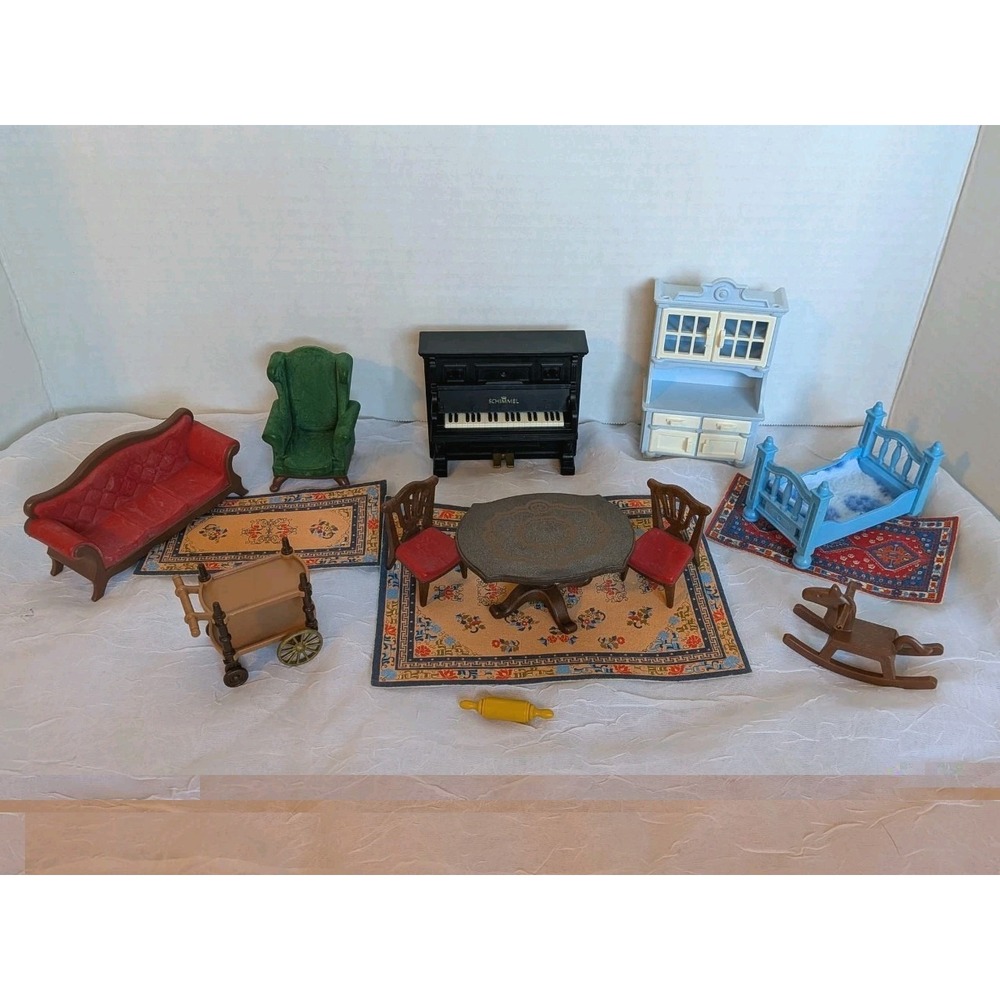 80s Playmobil Victorian Mansion Furniture Dining Living Room Piano Dollhouse Lot - Picture 8 of 13